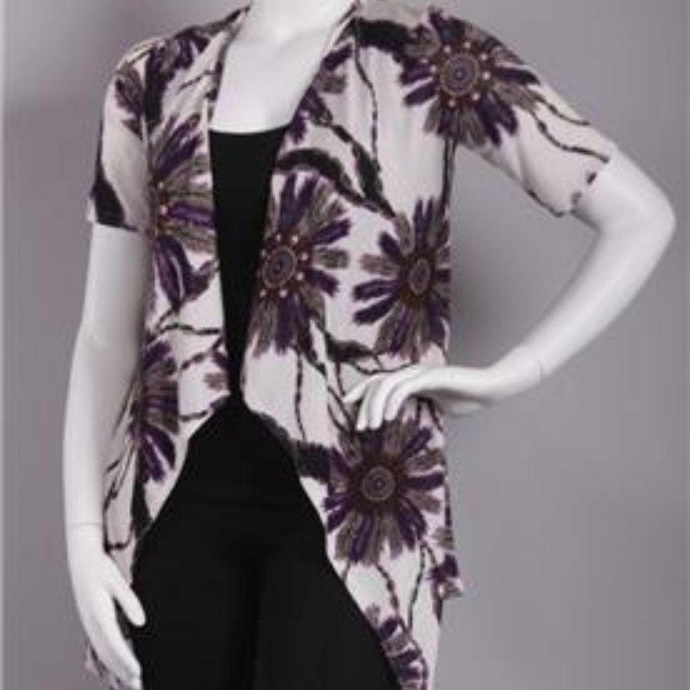 NWOT  Purple Tribal Feather Open Cardigan Plus 2X